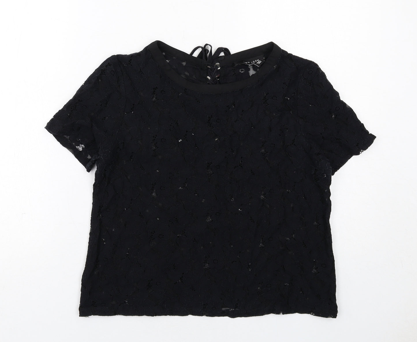New Look Womens Black Polyester Basic T-Shirt Size 12 Round Neck