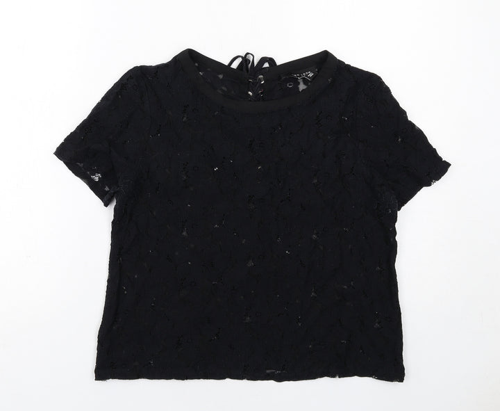 New Look Womens Black Polyester Basic T-Shirt Size 12 Round Neck
