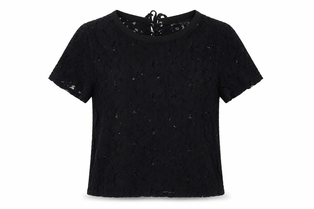 Front view of New Look women’s black polyester basic t-shirt, size UK 12, round neck