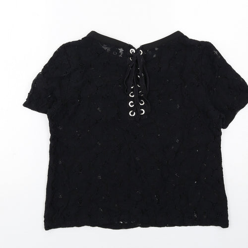 New Look Womens Black Polyester Basic T-Shirt Size 12 Round Neck