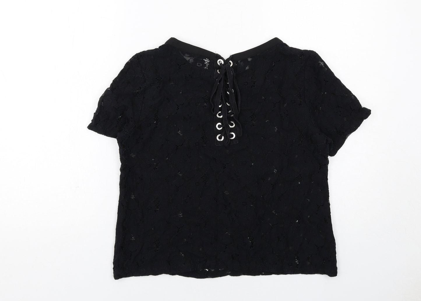 New Look Womens Black Polyester Basic T-Shirt Size 12 Round Neck