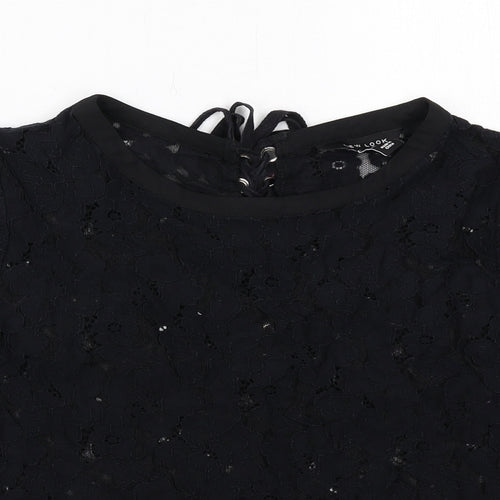 New Look Womens Black Polyester Basic T-Shirt Size 12 Round Neck