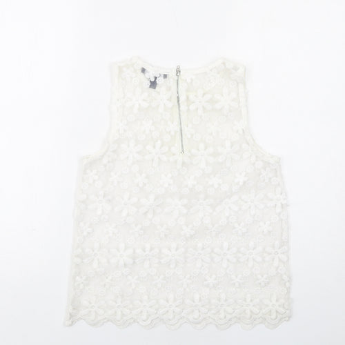 New Look Womens White Floral Polyester Basic Tank Size 10 Round Neck