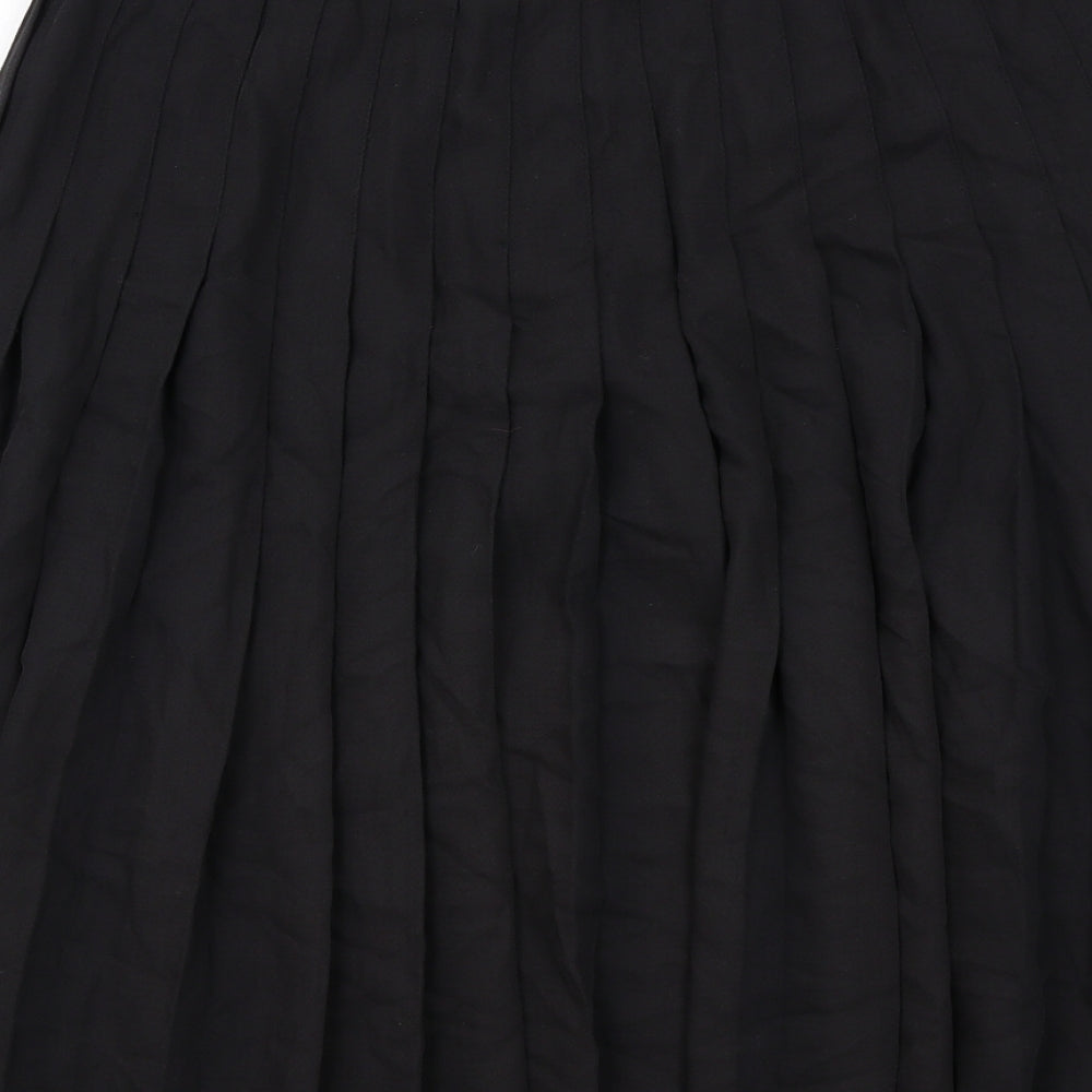 Marks and Spencer Womens Black Polyester Pleated Skirt Size 16 Zip