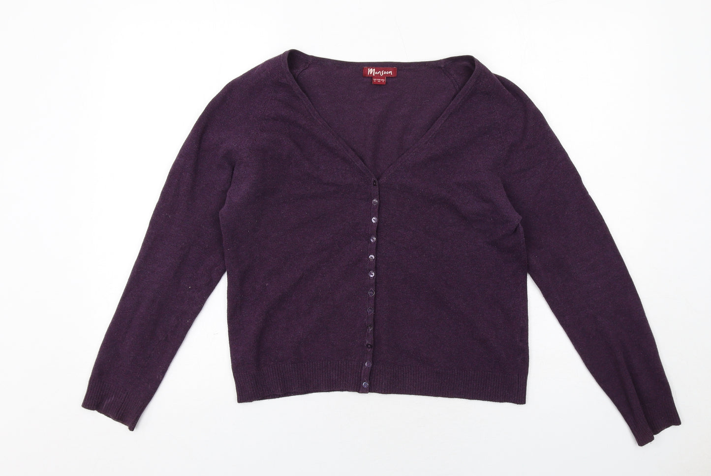 Monsoon Womens Purple V-Neck Cotton Cardigan Jumper Size 12