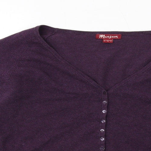Monsoon Womens Purple V-Neck Cotton Cardigan Jumper Size 12