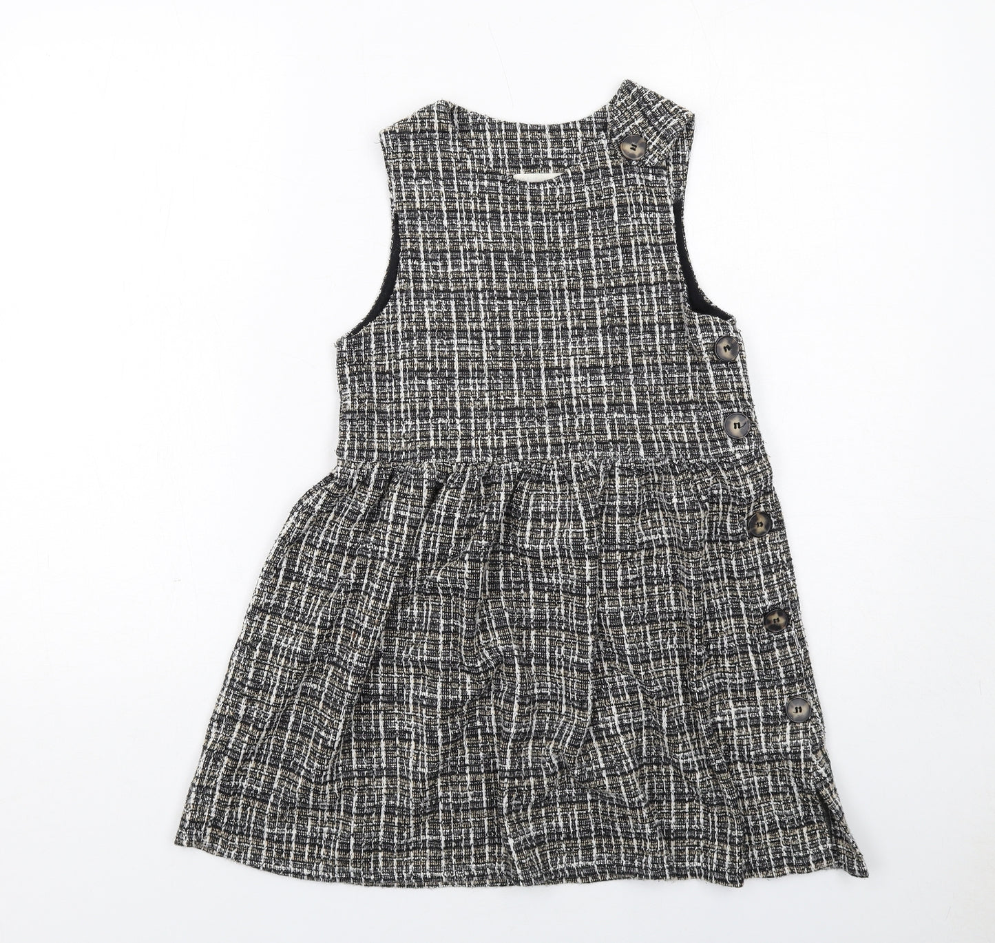 Zara Girls Black Check Polyester A-Line Size 10 Years Round Neck Button
