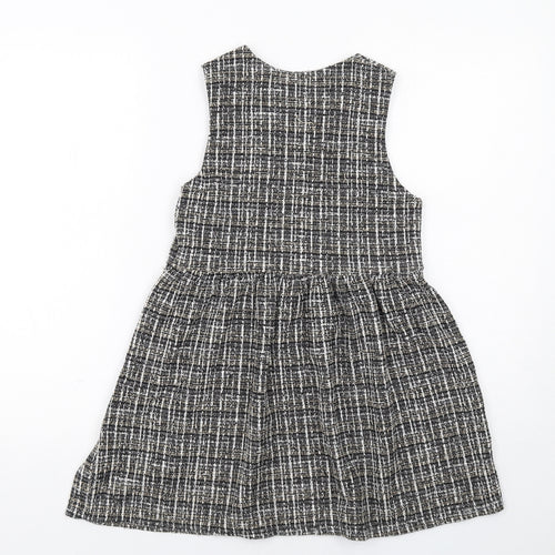 Zara Girls Black Check Polyester A-Line Size 10 Years Round Neck Button