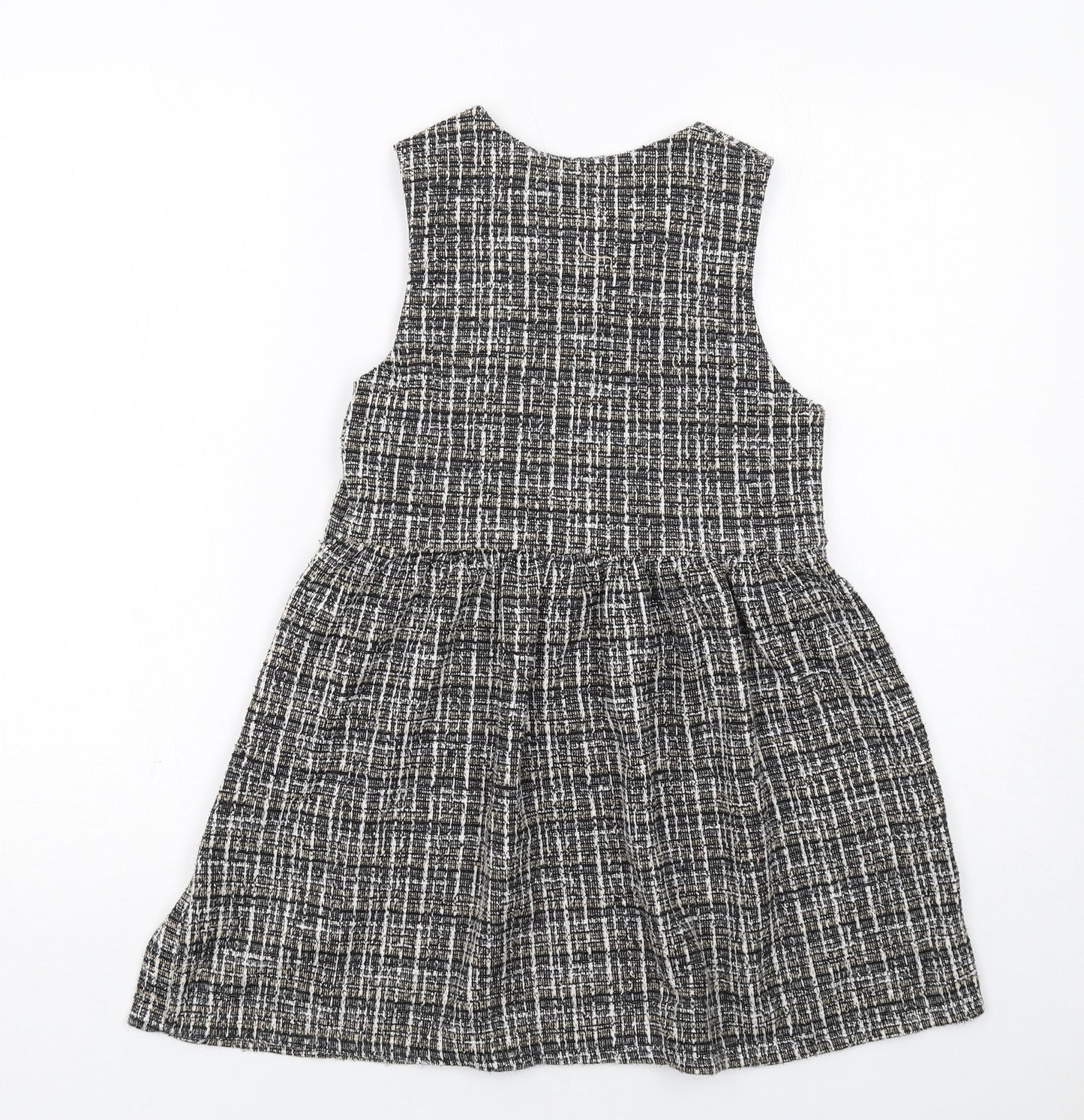 Zara Girls Black Check Polyester A-Line Size 10 Years Round Neck Button