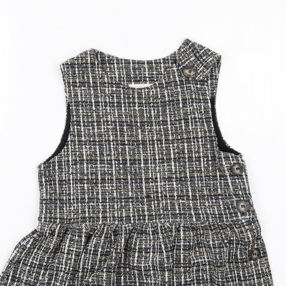 Zara Girls Black Check Polyester A-Line Size 10 Years Round Neck Button