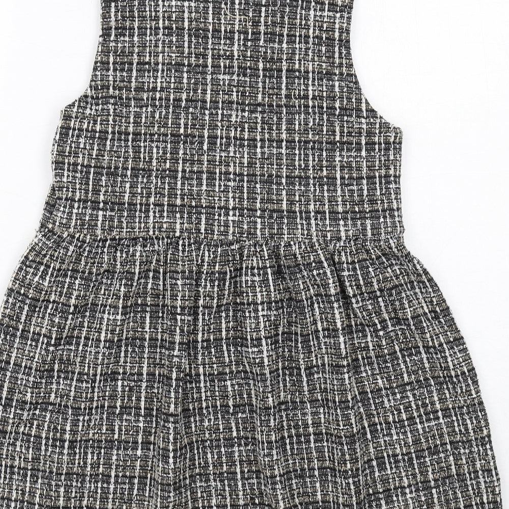 Zara Girls Black Check Polyester A-Line Size 10 Years Round Neck Button