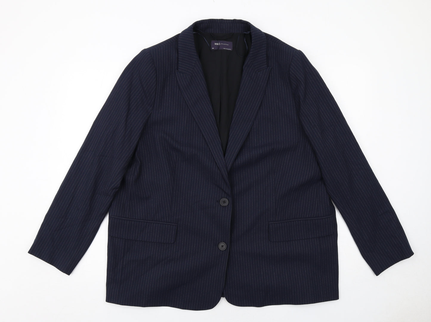 Marks and Spencer Womens Blue Pinstripe Polyester Jacket Suit Jacket Size 20