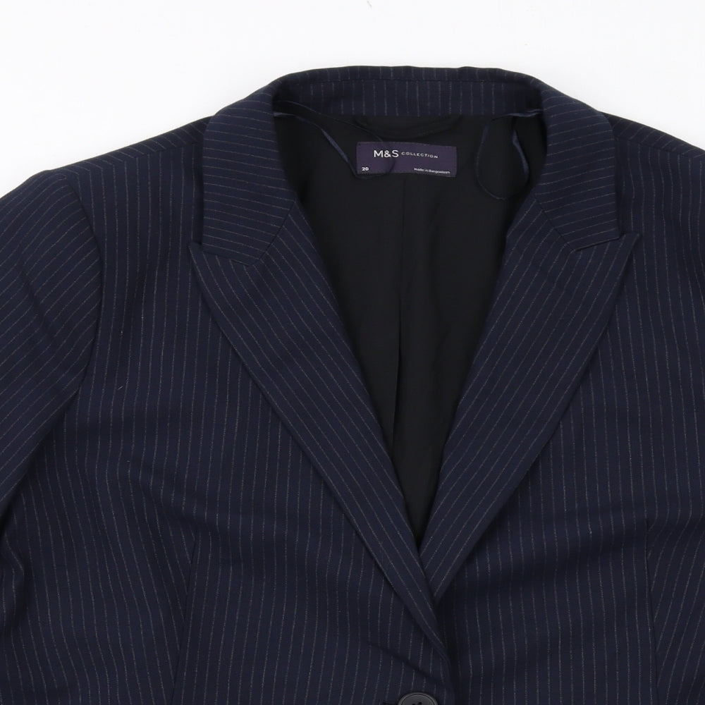 Marks and Spencer Womens Blue Pinstripe Polyester Jacket Suit Jacket Size 20