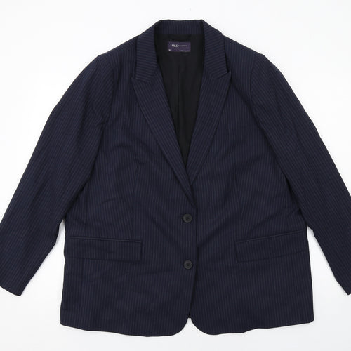 Marks and Spencer Womens Blue Pinstripe Polyester Jacket Suit Jacket Size 20