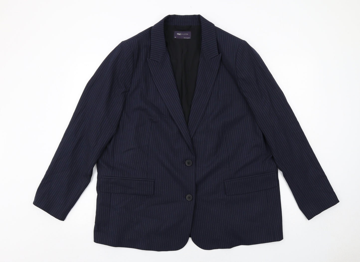 Marks and Spencer Womens Blue Pinstripe Polyester Jacket Suit Jacket Size 20