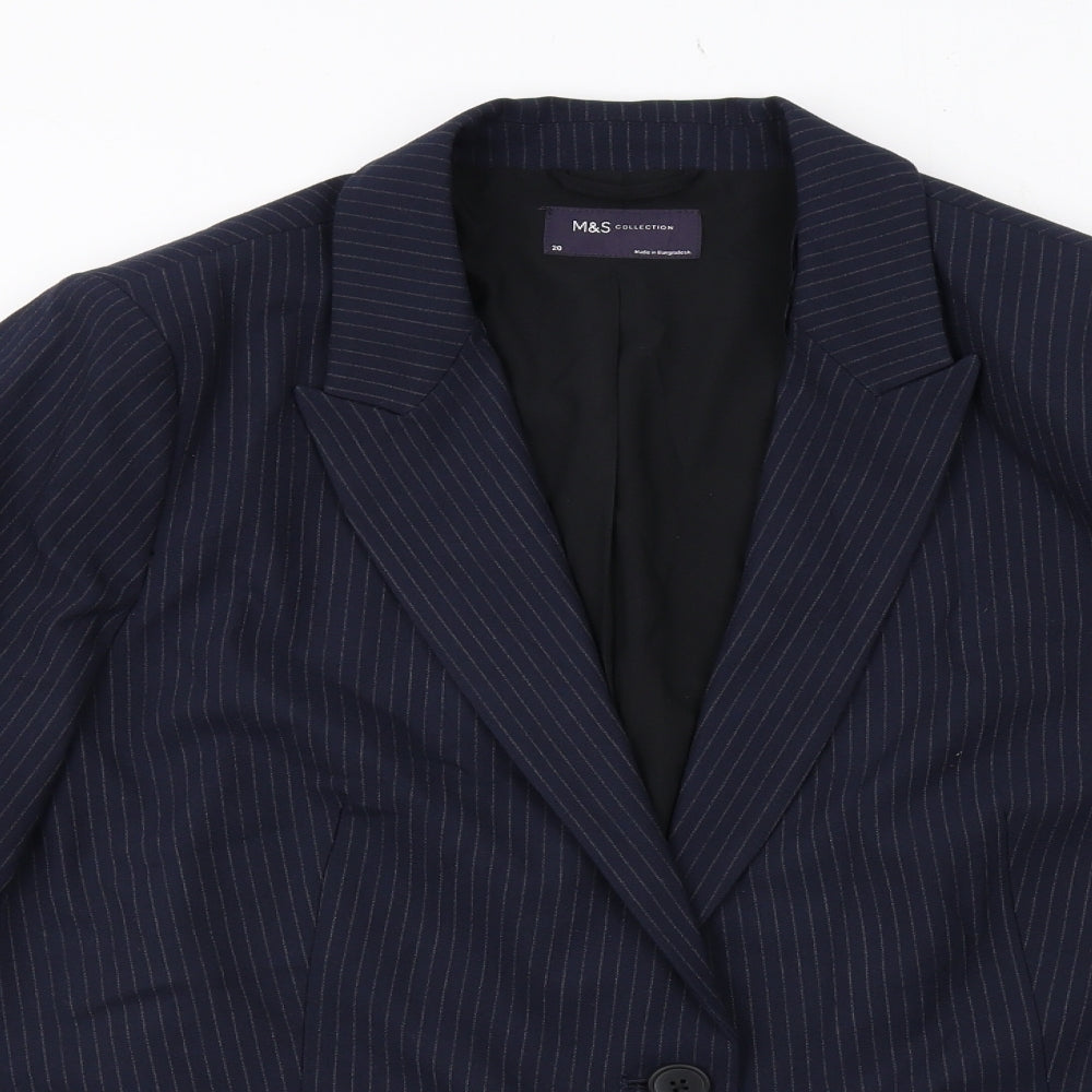 Marks and Spencer Womens Blue Pinstripe Polyester Jacket Suit Jacket Size 20