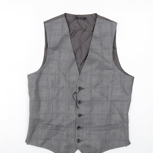 Marks and Spencer Mens Grey Plaid Wool Jacket Suit Waistcoat Size 36 Regular