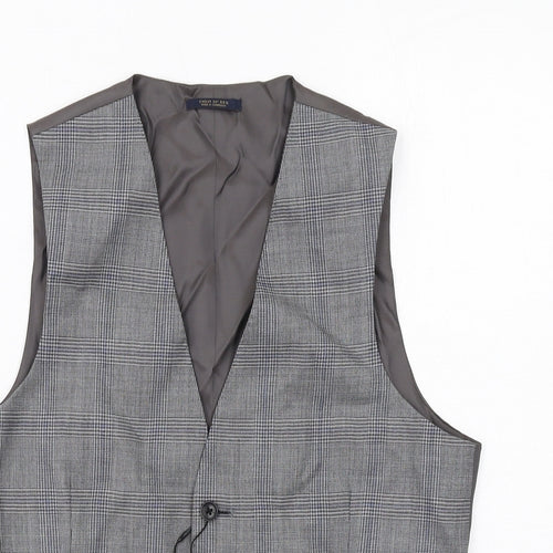 Marks and Spencer Mens Grey Plaid Wool Jacket Suit Waistcoat Size 36 Regular