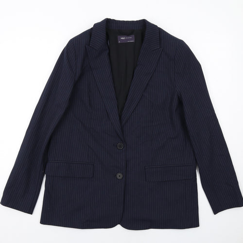 Marks and Spencer Womens Blue Pinstripe Polyester Jacket Suit Jacket Size 12