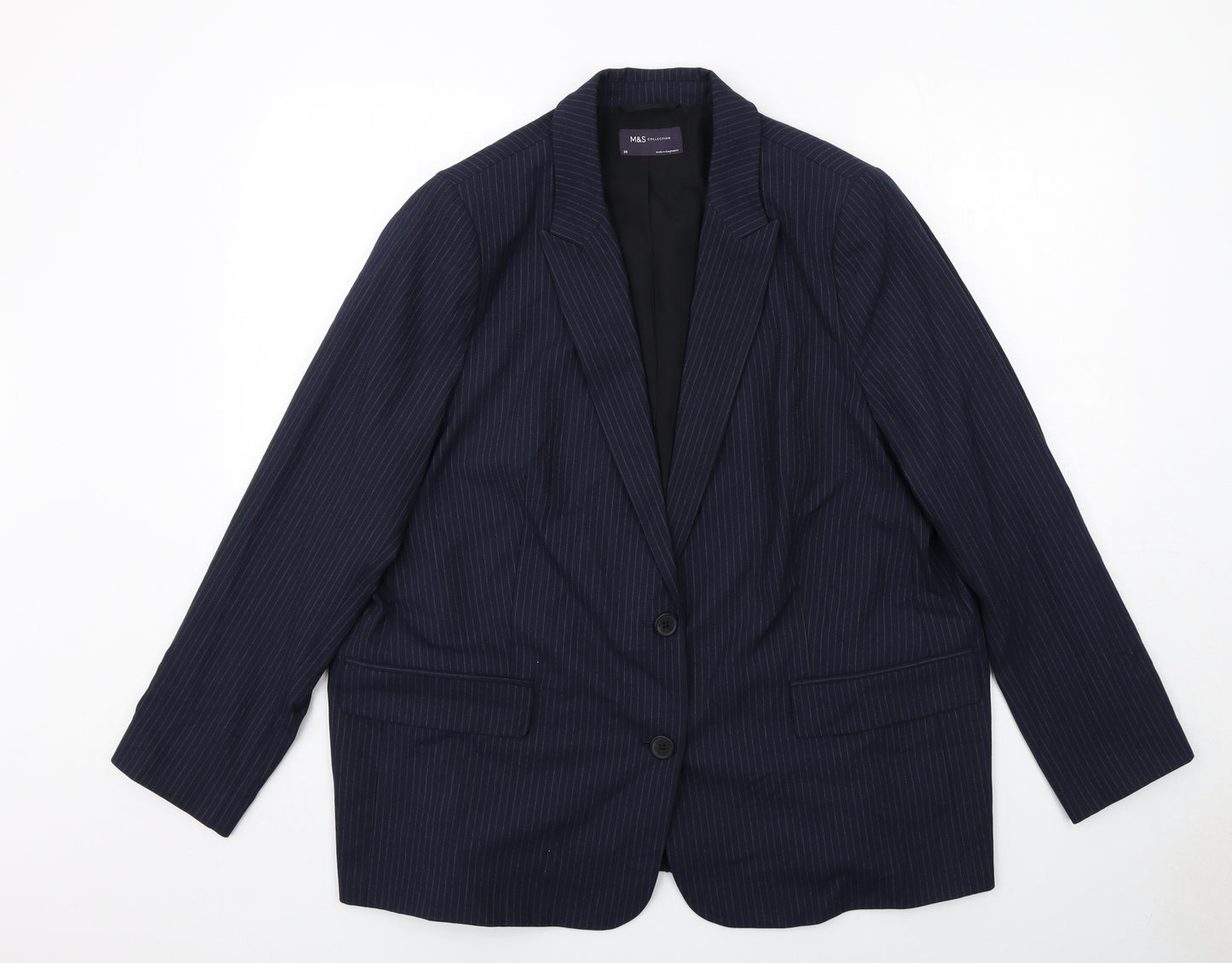 Marks and Spencer Womens Blue Pinstripe Polyester Jacket Suit Jacket Size 20