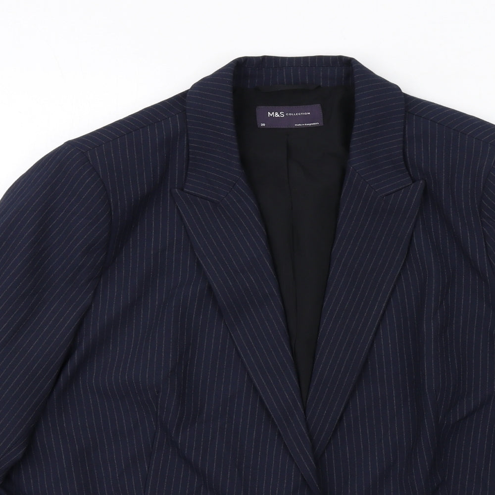 Marks and Spencer Womens Blue Pinstripe Polyester Jacket Suit Jacket Size 20