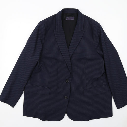 Marks and Spencer Womens Blue Pinstripe Polyester Jacket Suit Jacket Size 20