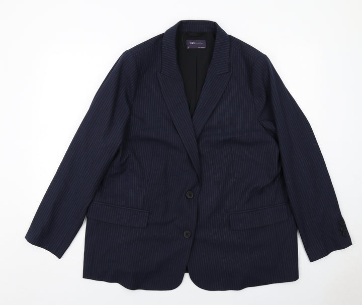 Marks and Spencer Womens Blue Pinstripe Polyester Jacket Suit Jacket Size 20