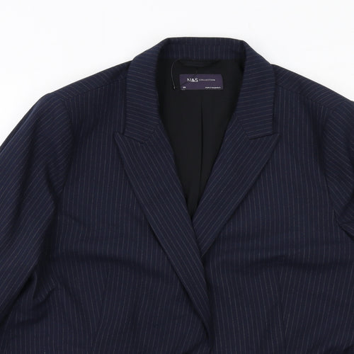 Marks and Spencer Womens Blue Pinstripe Polyester Jacket Suit Jacket Size 20