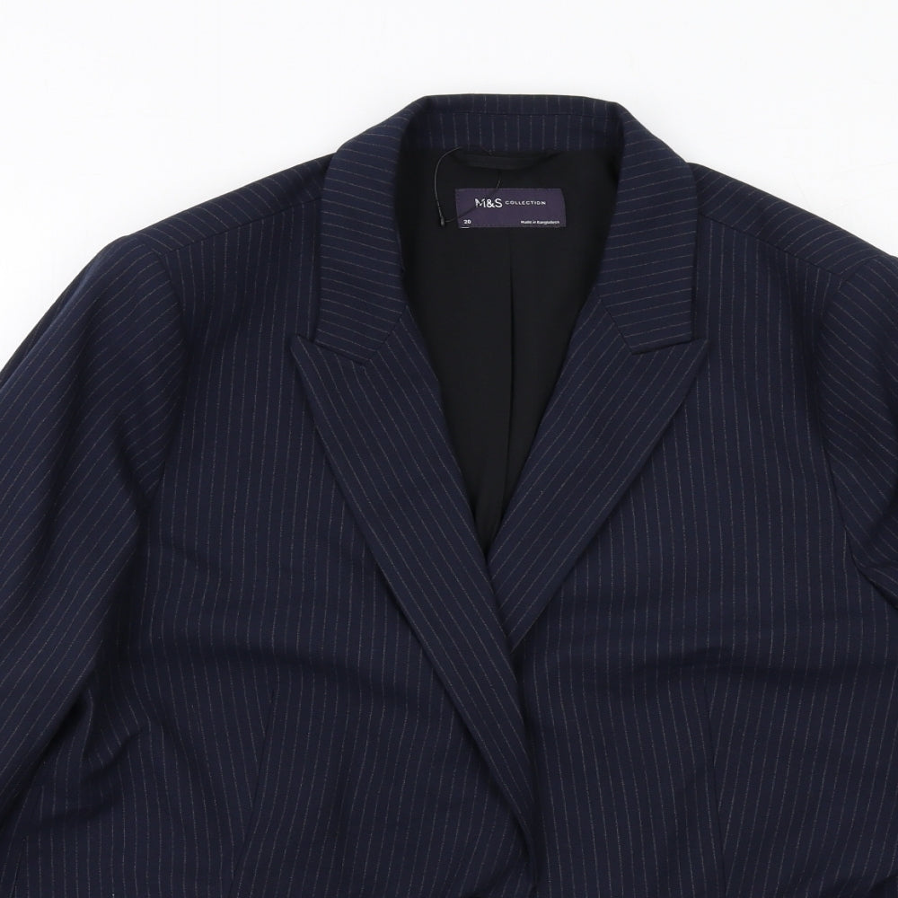 Marks and Spencer Womens Blue Pinstripe Polyester Jacket Suit Jacket Size 20