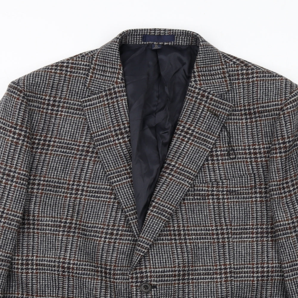 Marks and Spencer Mens Grey Plaid Wool Jacket Blazer Size 46 Regular