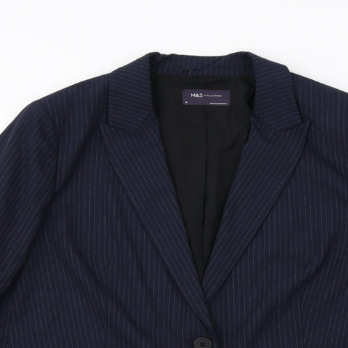Marks and Spencer Womens Blue Pinstripe Polyester Jacket Suit Jacket Size 16