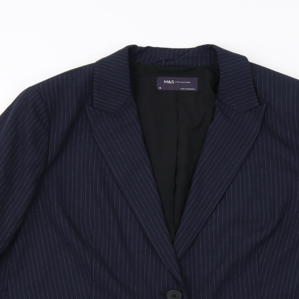 Marks and Spencer Womens Blue Pinstripe Polyester Jacket Suit Jacket Size 16