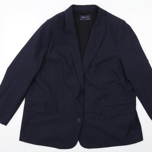 Marks and Spencer Womens Blue Pinstripe Polyester Jacket Suit Jacket Size 20
