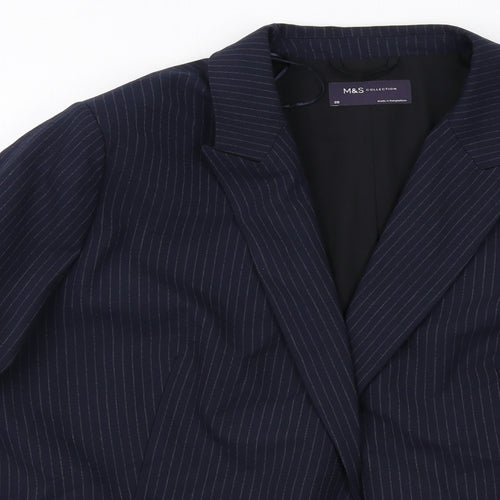 Marks and Spencer Womens Blue Pinstripe Polyester Jacket Suit Jacket Size 20