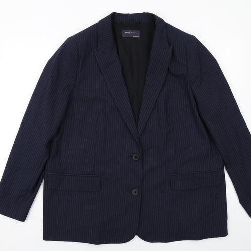 Marks and Spencer Womens Blue Pinstripe Polyester Jacket Suit Jacket Size 18
