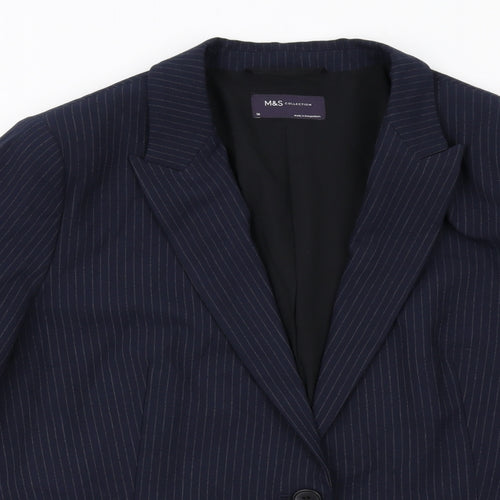 Marks and Spencer Womens Blue Pinstripe Polyester Jacket Suit Jacket Size 18