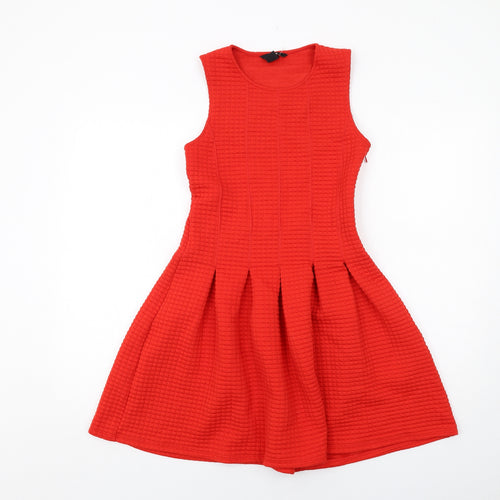 H&M Womens Red Polyester A-Line Size XS Round Neck Zip