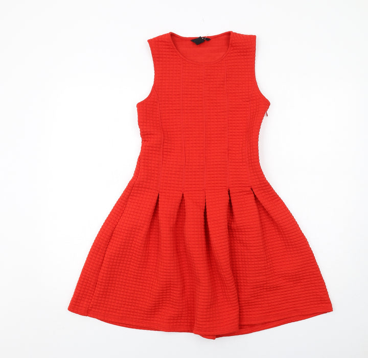 H&M Womens Red Polyester A-Line Size XS Round Neck Zip
