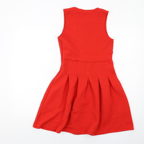 H&M Womens Red Polyester A-Line Size XS Round Neck Zip
