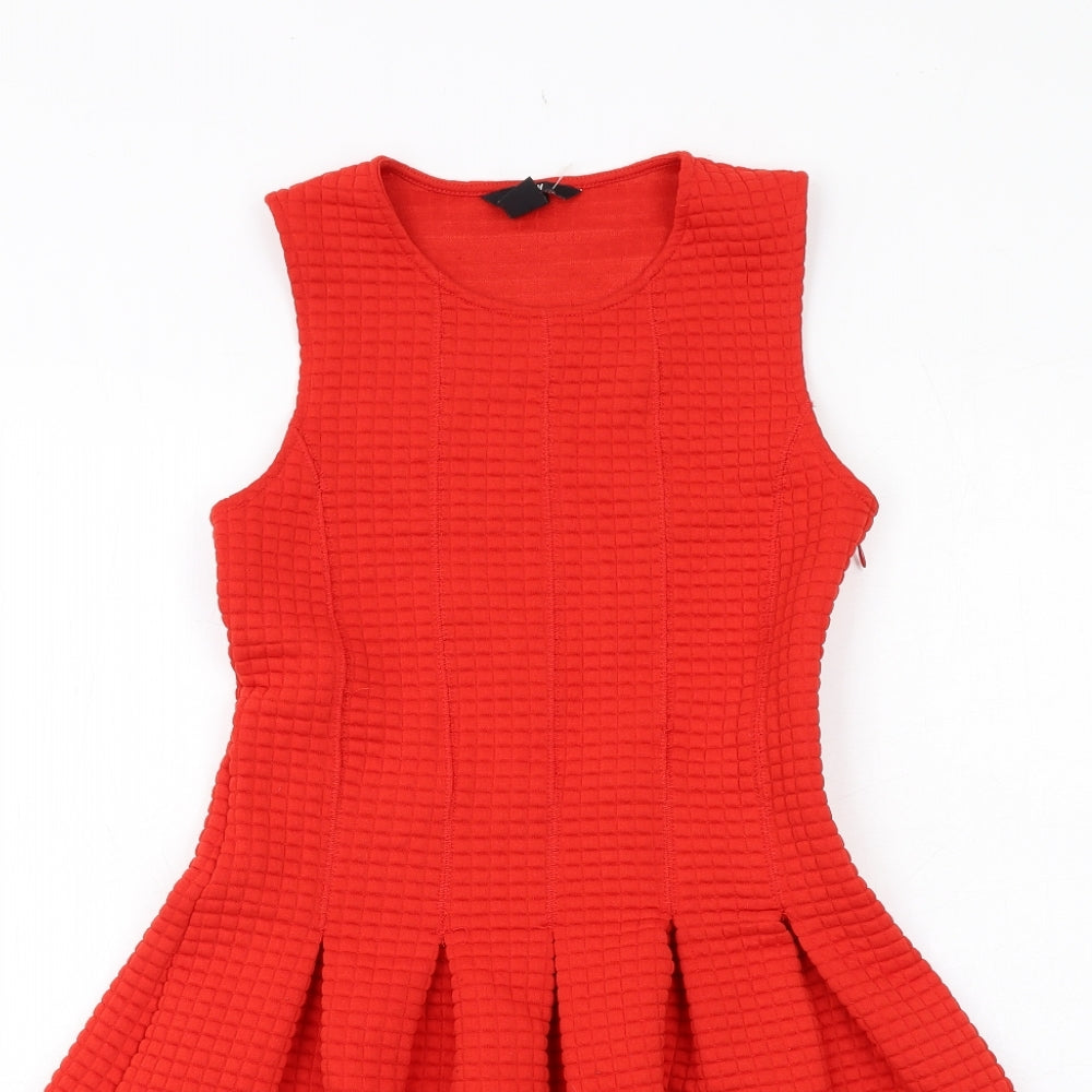 H&M Womens Red Polyester A-Line Size XS Round Neck Zip