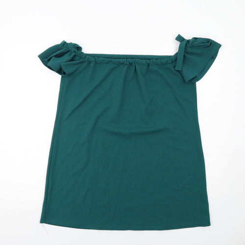 Boohoo Womens Green Polyester Basic Blouse Size 14 Boat Neck