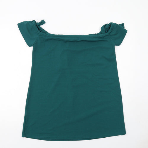 Boohoo Womens Green Polyester Basic Blouse Size 14 Boat Neck