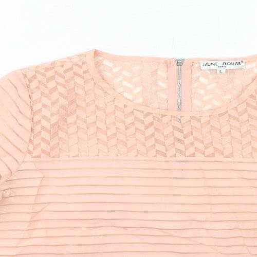 Jaune Rouge Womens Pink Polyester Basic T-Shirt Size L Round Neck