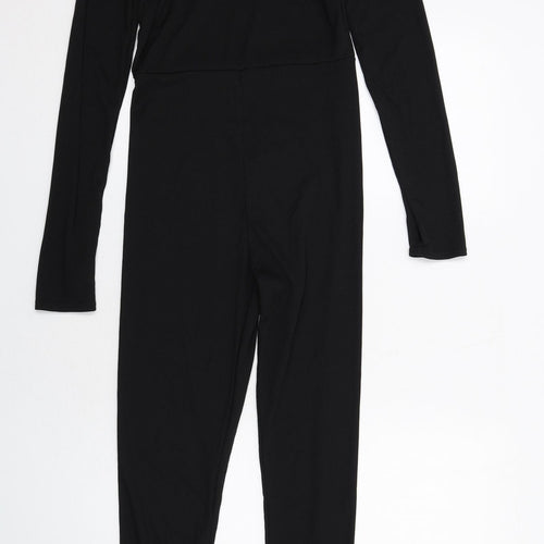 PRETTYLITTLETHING Womens Black Polyester Jumpsuit One-Piece Size 12 Button - Ribbed