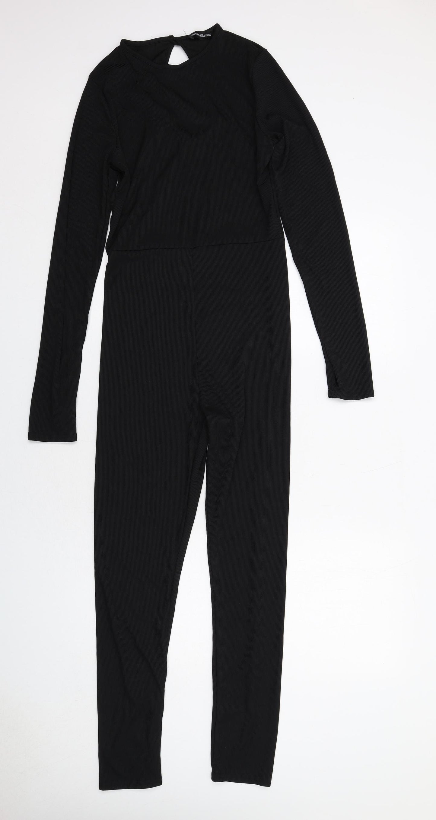 PRETTYLITTLETHING Womens Black Polyester Jumpsuit One-Piece Size 12 Button - Ribbed