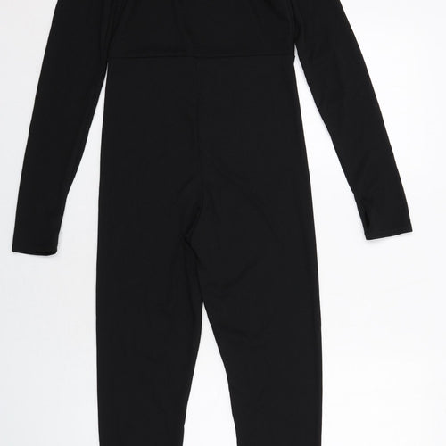 PRETTYLITTLETHING Womens Black Polyester Jumpsuit One-Piece Size 12 Button - Ribbed