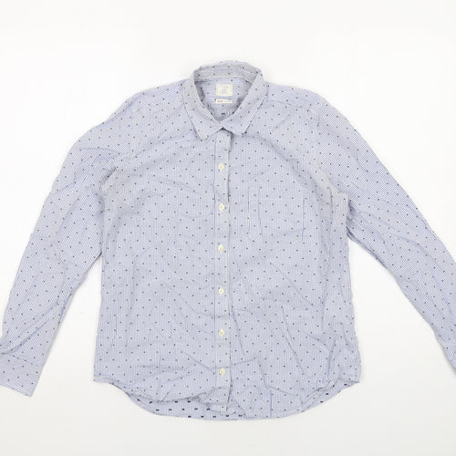 Gap Womens Blue Geometric Cotton Basic Button-Up Size XS Collared