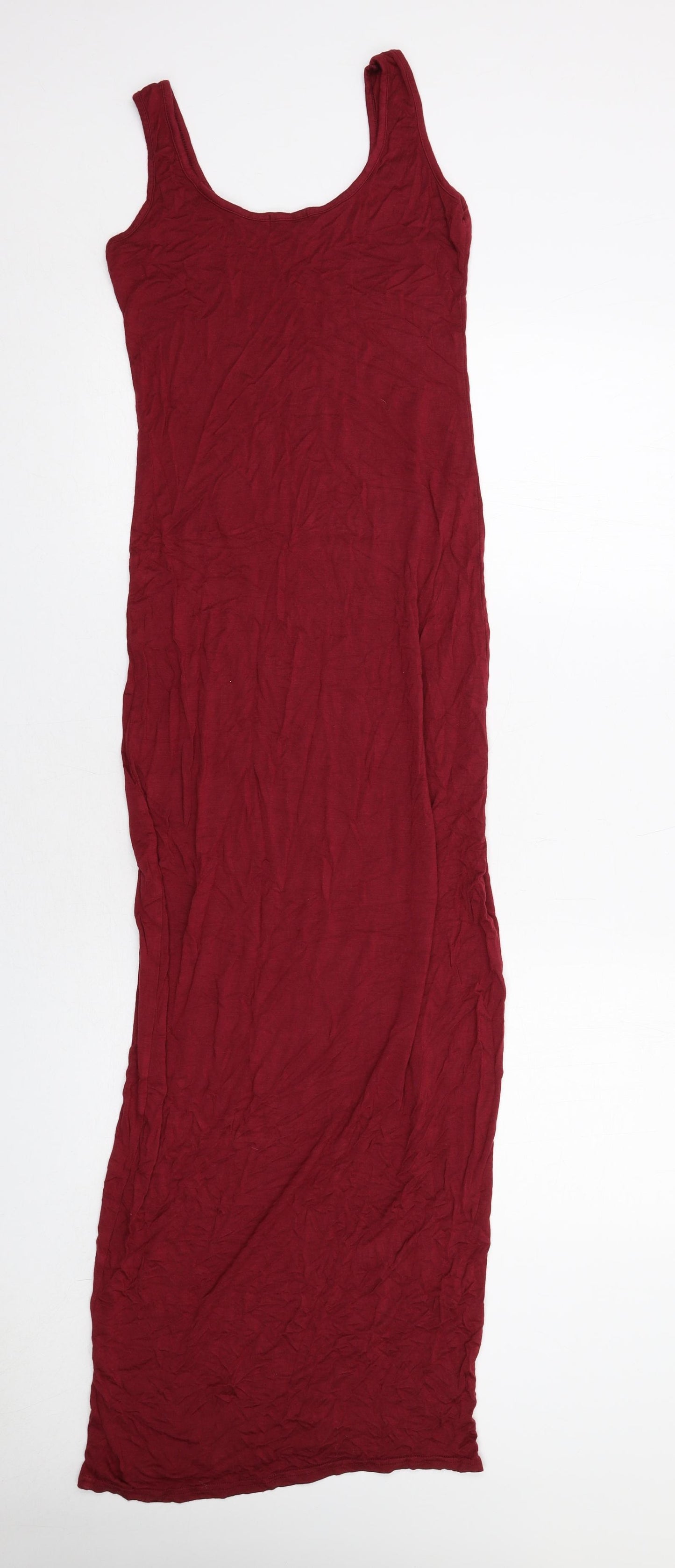 Boohoo Womens Red Viscose Tank Dress Size 10 Scoop Neck Pullover