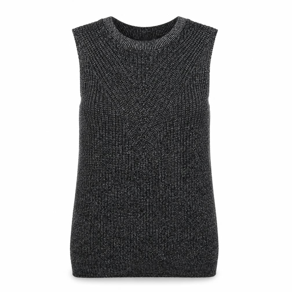 Front view of Topshop women’s black round neck acrylic jumper, size UK 8