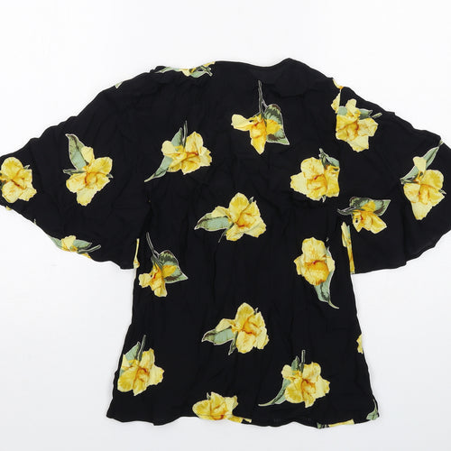 Warehouse Womens Black Floral Viscose Basic Blouse Size 6 V-Neck